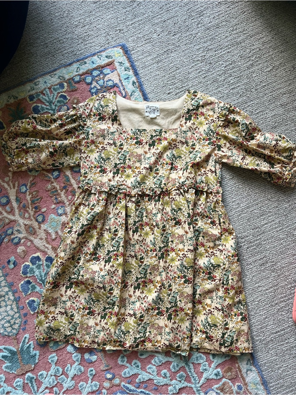 Floral Square-Neck Mini Dress in Cream - Picture 3 of 11